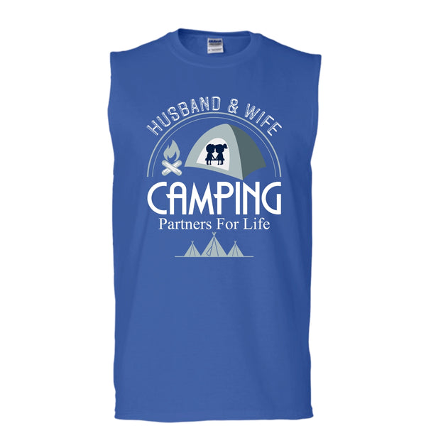 Husband & Wife T Shirt, Camping Partners For Life T Shirt, Cool T Shirt (Men's Cotton Sleeveless)