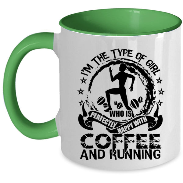 Happy With Coffee And Running Coffee Mug, Cute Girls Accent Mug