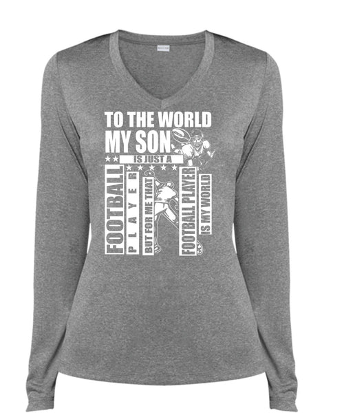 To The World My Son T Shirt, Football Player T Shirt, Cool Shirt (Ladies LS Heather V-Neck)