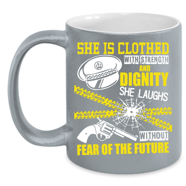 She Is Clothed With Strength Coffee Mug, Female Policeman Coffee Cup