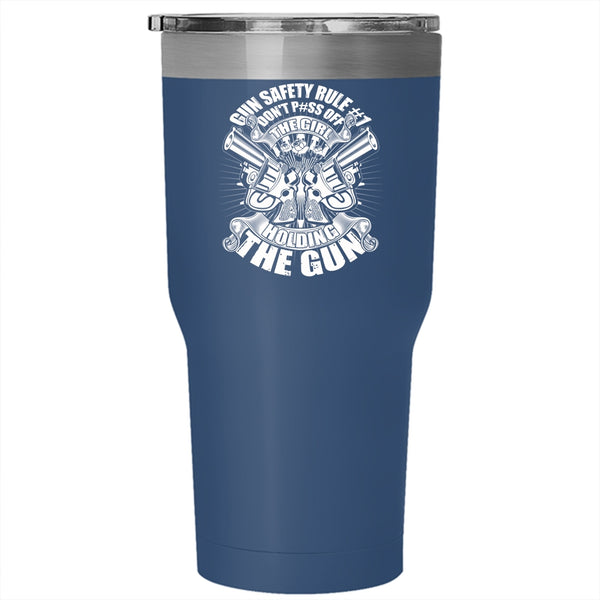 The Girl Holding The Gun Tumbler 30 oz Stainless Steel, Funny Gift For Gunner Travel Mug