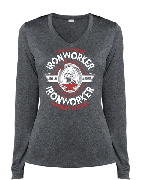 I'm An Union Ironworker T Shirt, Just Like A Normal Ironworker T Shirt, Cool Shirt (Ladies LS Heather V-Neck)