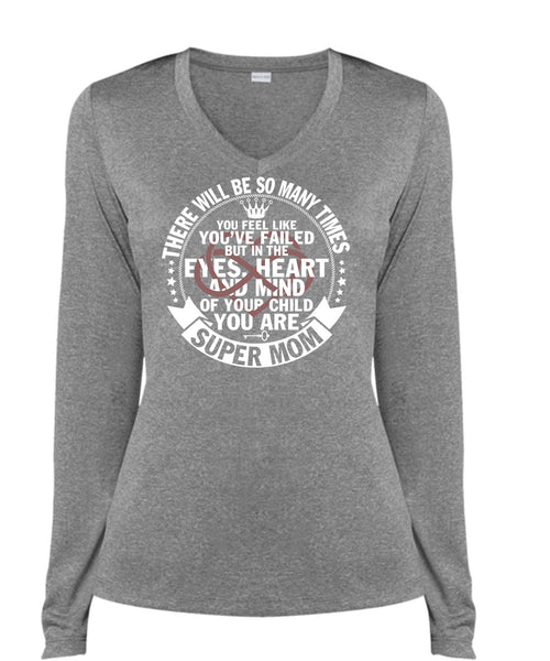 Being A Mom T Shirt, Eyes Heart And Mind T Shirt, Cool Shirt (Ladies LS Heather V-Neck)