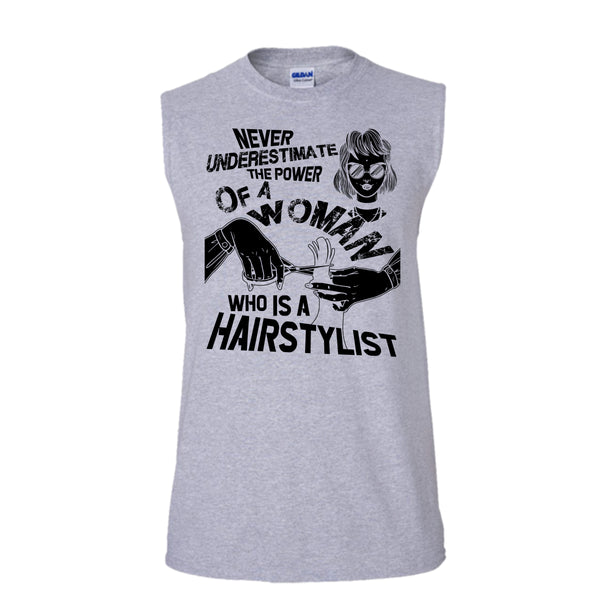 Never Underestimate T Shirt, Coolest Hair Stylist Tank Top (Men's Cotton Sleeveless)