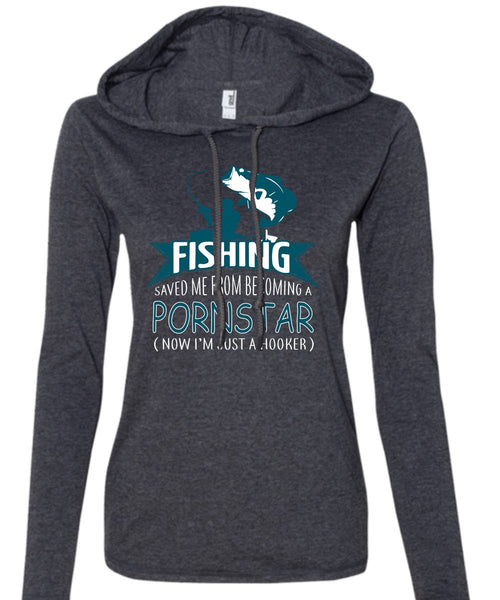 Fishing Saved Me T Shirt, Fisherman T Shirt, I Love Fishing T Shirt (Anvil Ladies Ringspun Hooded)