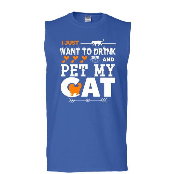 I Just Want To Drink And Pet My Cat Shirt, Cool Cat Shirt (Men's Cotton Sleeveless)