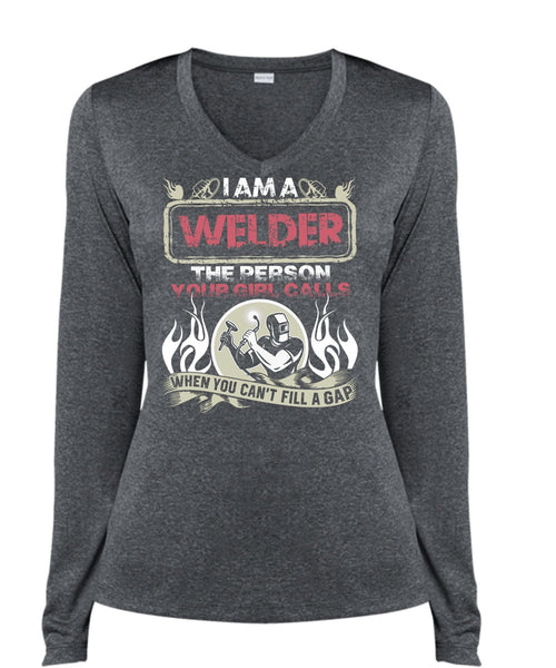 I Am A Welder T Shirt, Your Girl Calls T Shirt, Cool Shirt (Ladies LS Heather V-Neck)