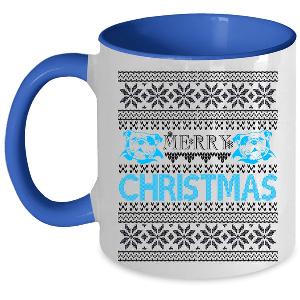 Cute Pit Bull Lovers Coffee Mug, Merry Christmas Accent Mug