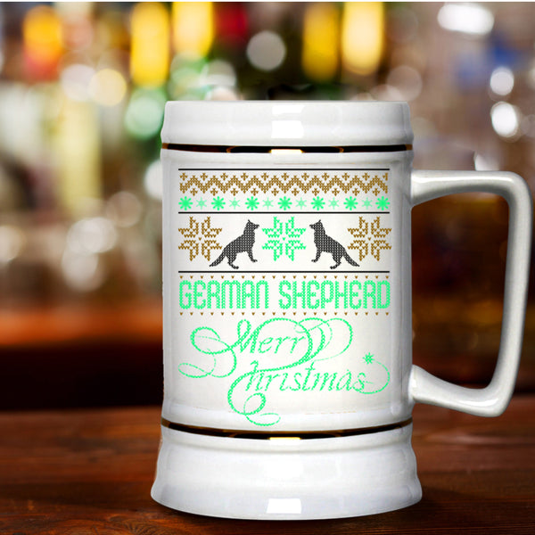 Merry Christmas Beer Stein 22oz, German Shepherd Beer Mug