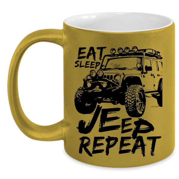 I Love Jeeps Coffee Mug, Eat Sleep Jeep Repeat Accent Mug