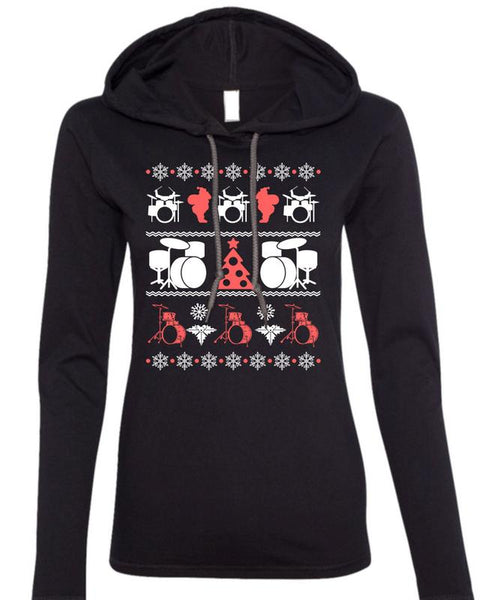 I Love Drummer T Shirt, I Love Christmas T Shirt (Anvil Ladies Ringspun Hooded)