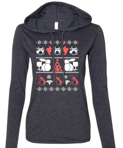 I Love Drummer T Shirt, I Love Christmas T Shirt (Anvil Ladies Ringspun Hooded)