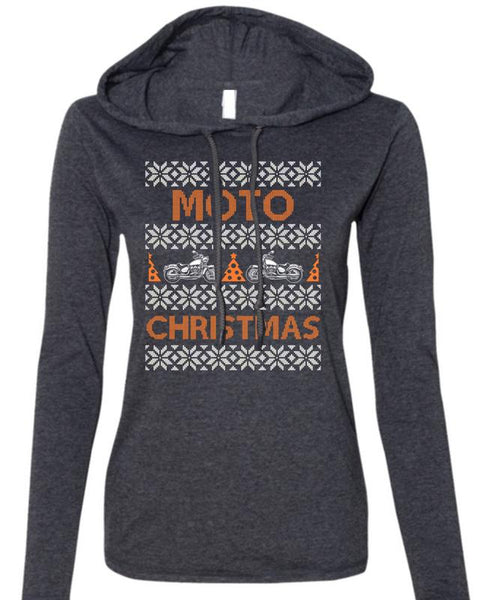 Moto Christmas T Shirt, I Love Christmas T Shirt (Anvil Ladies Ringspun Hooded)