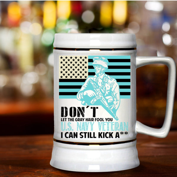 American Flag Beer Stein 22oz, U.S Navy Veteran Beer Mug