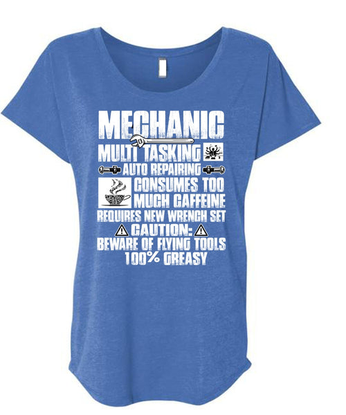Mechanic Multitasking T Shirt, Much Caffeine T Shirt, Cool Shirt (Ladies' Triblend Dolman Sleeve)