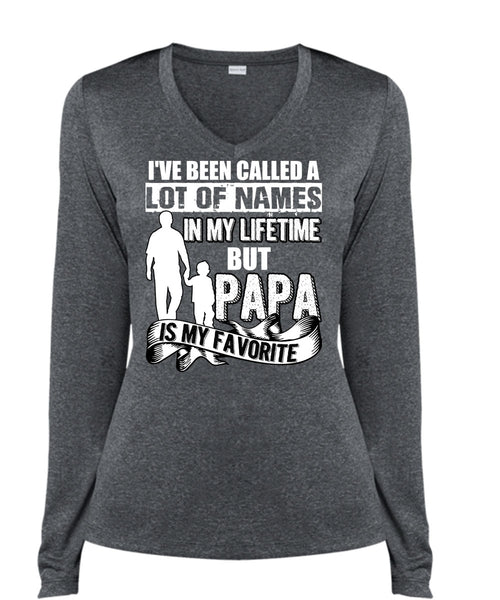 Papa Is My Favorite T Shirt, Being A Dad T Shirt, Cool Shirt (Ladies LS Heather V-Neck)