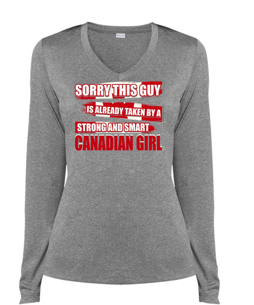 Strong And Smart Canadian Girl T Shirt, Being A Girlfriend T Shirt, Cool Shirt (Ladies LS Heather V-Neck)