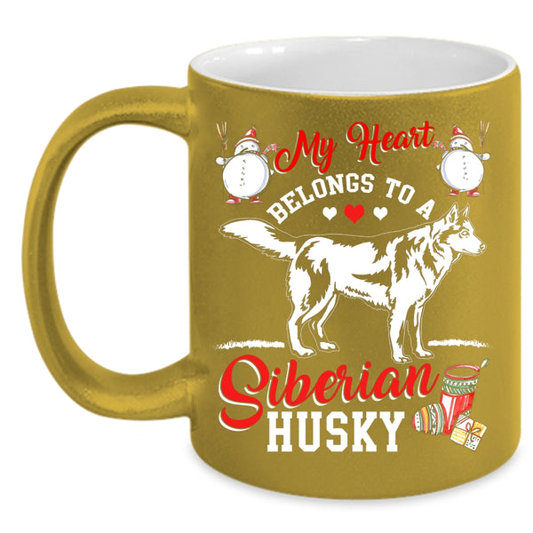 My Heart Belongs To A Siberian Husky Coffee Mug, Funny Husky Coffee Cup