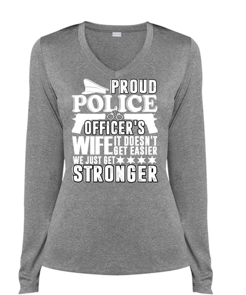 Proud Police Officer's Wife T Shirt, Being A Police T Shirt, Cool Shirt (Ladies LS Heather V-Neck)