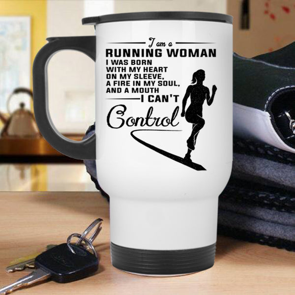 I Was Born With My Heart On My Sleeve Travel Mug, I Am A Running Woman Mug