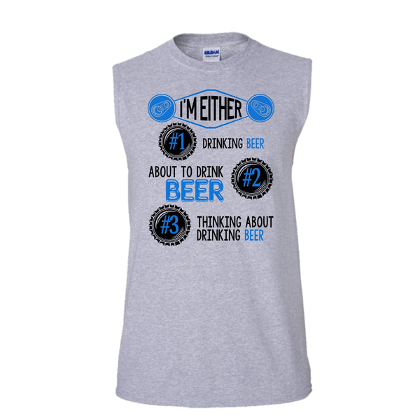 I'm Either Drinking Beer T Shirt, Coolest Beer Drinker Tank Top (Men's Cotton Sleeveless)
