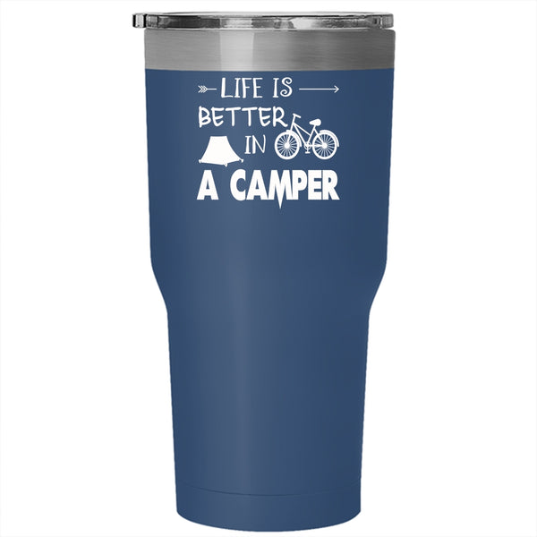 Life Is Better In A Camper Tumbler 30 oz Stainless Steel, Cool Camping Travel Mug