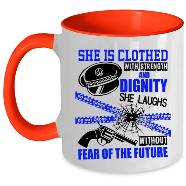 Female Policeman Coffee Mug, She Is Clothed With Strength Accent Mug