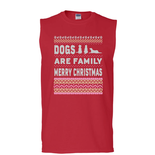 Dog Are Family T Shirt, Merry Christmas Tank Top (Men's Cotton Sleeveless)