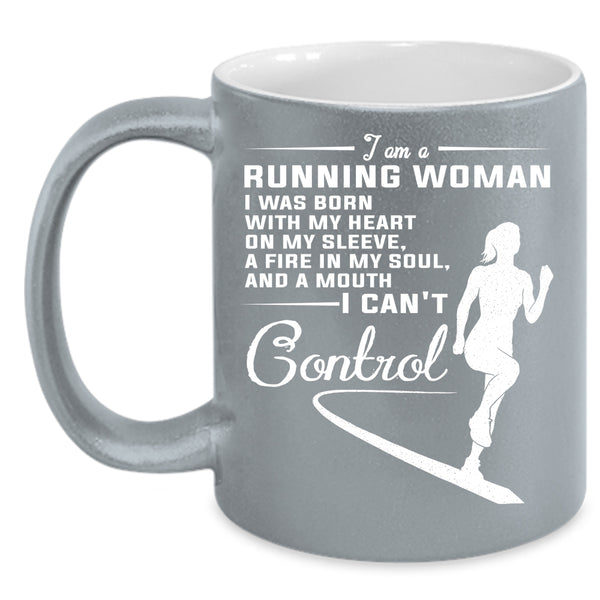 I Am A Running Woman Coffee Mug, I Was Born With My Heart On My Sleeve Coffee Cup