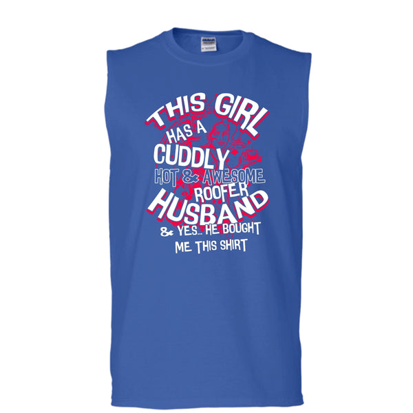 Awesome Roofer Husband T Shirt, Yes He Bought Me This Shirt T Shirt, Cool T Shirt (Men's Cotton Sleeveless)