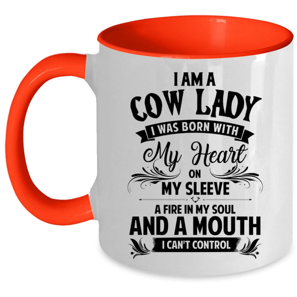 I was Born With My Heart On My Sleeve Coffee Mug, I Am A Cow Lady Accent Mug