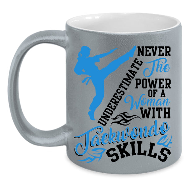 Cool Coffee Mug, The Power Of A Woman With Taekwondo Skills Accent Mug
