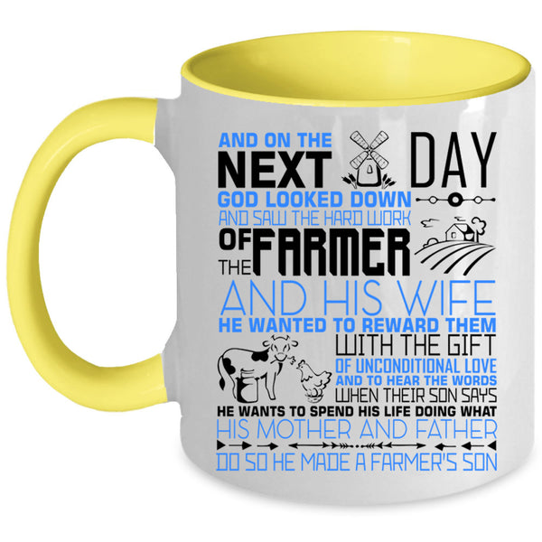 He Made A Farmer's Son Coffee Mug, His Mother And Father Accent Mug