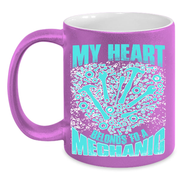 I Love My Mechanic Coffee Mug, My Heart Belongs To A Mechanic Accent Mug