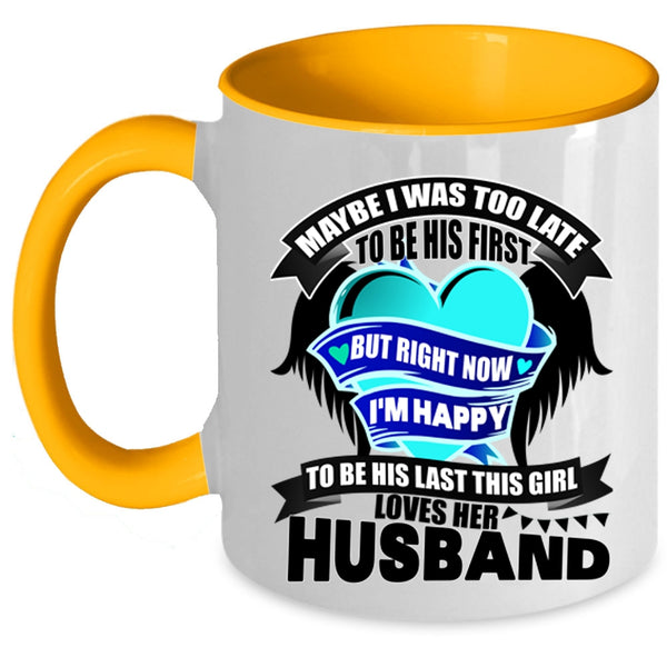 Cute Wedding Coffee Mug, This Girl Loves Her Husband Accent Mug