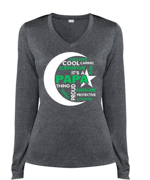 It's A Papa Thing Awesome T Shirt, Father's Day T Shirt, Supportive T Shirt (Ladies LS Heather V-Neck)