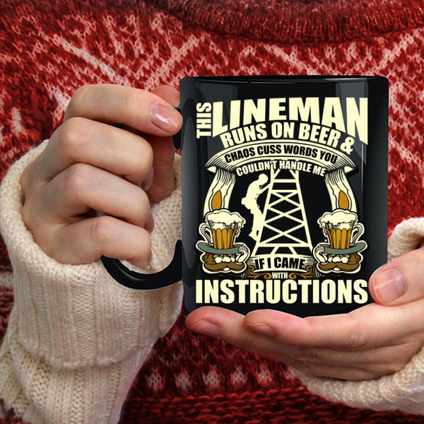 This Lineman Runs On Beer Coffee Mug, Awesome Linemans Coffee Cup
