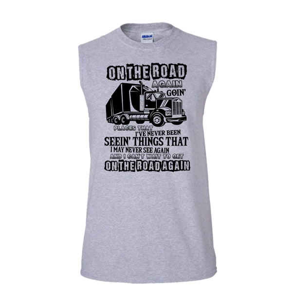 On The Road Again T Shirt, Coolest Trucker Ever T Shirt, Awesome t-shirts (Men's Cotton Sleeveless)