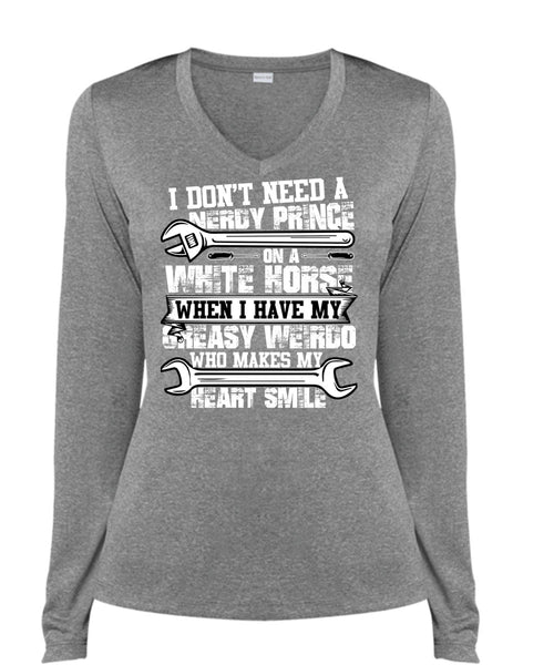 Makes My Heart Smile T Shirt, Being A Mechanic T Shirt, Cool Shirt (Ladies LS Heather V-Neck)
