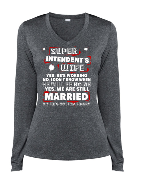 Intendent's Wife T Shirt, We Are Still Married T Shirt, Cool Shirt (Ladies LS Heather V-Neck)