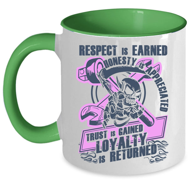 Bikers Coffee Mug, Respect Is Earned Honesty Is Appreciated Accent Mug