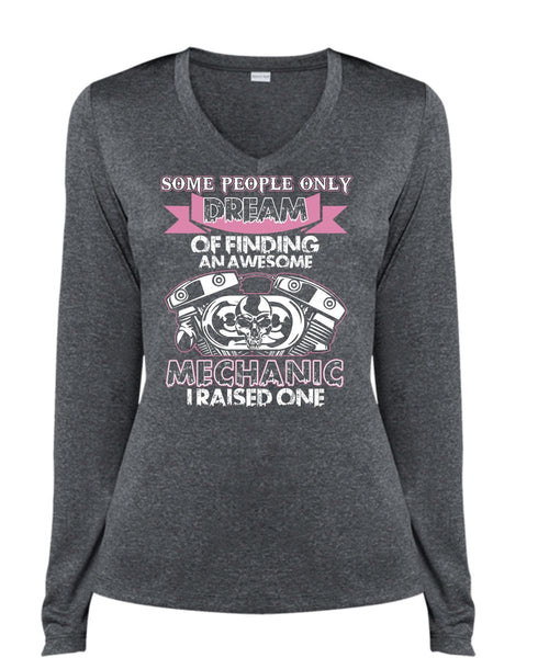 Finding An Awesome Mechanic T Shirt, Being A Mechanic T Shirt, Cool Shirt (Ladies LS Heather V-Neck)