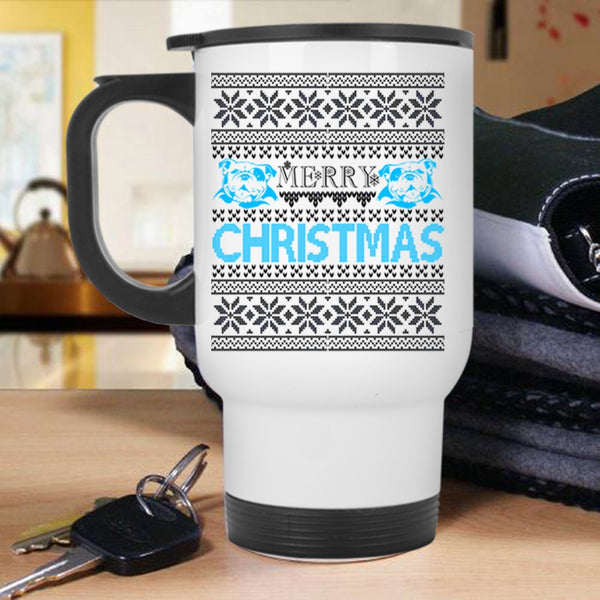 Cute Pit Bull Lovers Travel Mug, Merry Christmas Mug