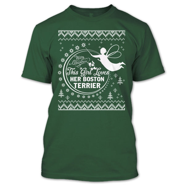 Merry Christmas T Shirt, This Girl Loves Her Boston Terrier T Shirt