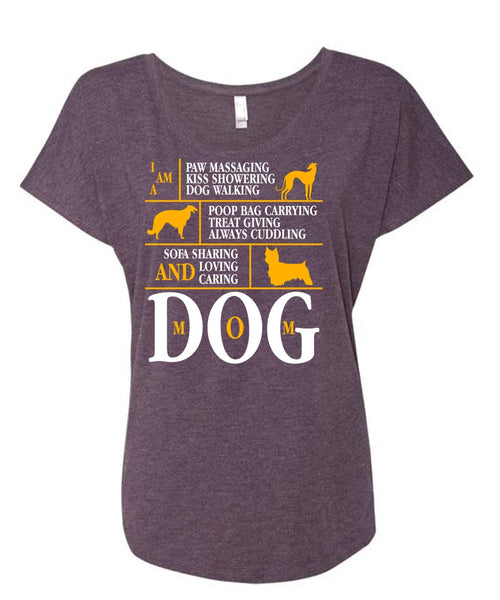 Loving Caring Dog Mom T Shirt, Kiss Showering Dog Walking T Shirt, Cool Shirt (Ladies' Triblend Dolman Sleeve)
