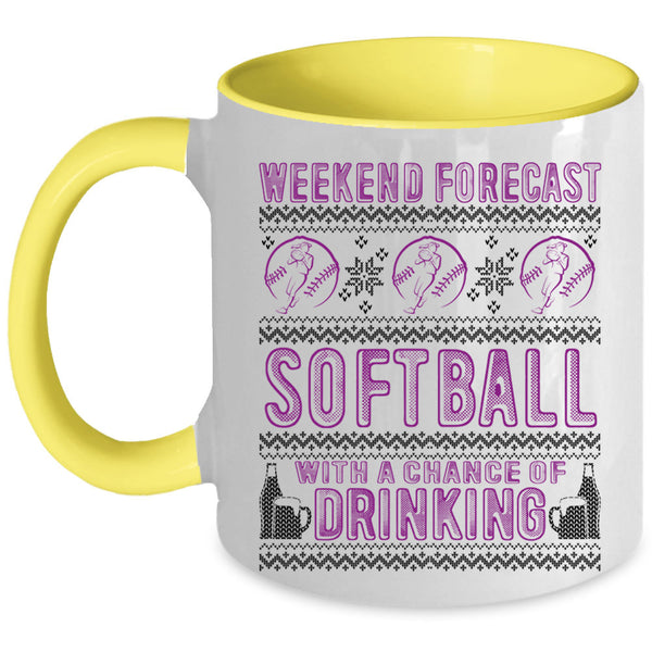 Chance Of Drinking Coffee Mug, Weekend Forecast Softball Accent Mug