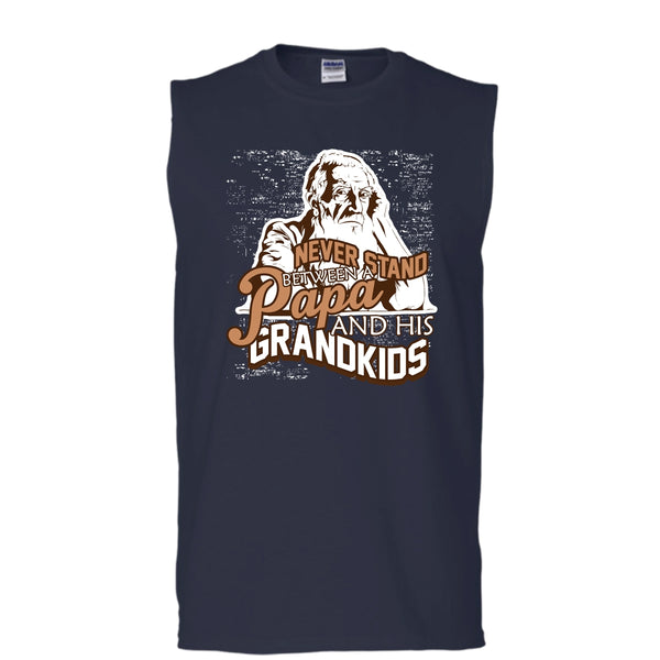 Never Stand Between T Shirt, A Papa And A His Grandkids Tank Top (Men's Cotton Sleeveless)