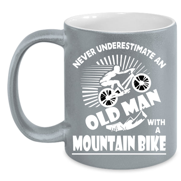 Old Man With A Mountain Bike Coffee Mug, Cool Grandpa Coffee Cup