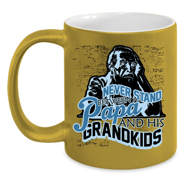 Papa Coffee Mug, Never Stand Between A Papa And His Grandkids Accent Mug