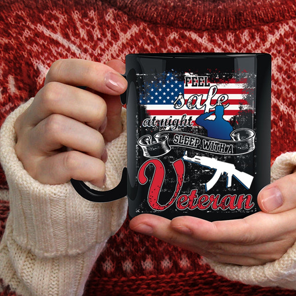 Feel Safe At Night Sleep With A Veteran Coffee Mug, American Flag Coffee Cup